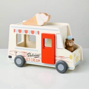 Hearth & Hand Wooden Ice Cream Truck Toy - Red & Cream Kids Toy (No Bear)